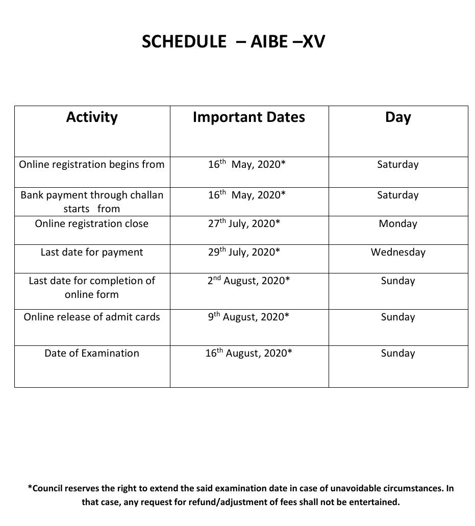 (BCI reserves right, as usual, to change the examination date)