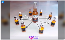 a “Corona Extra'' labelled bottle is in the middle of eight circumscribing small bottles of another product, with arrows emitting from the Corona Extra labelled bottle and words “Stay home” inscribed below. In fact, in the ‘advertisement’, the defendants products are not even distinguishable as belonging to the defendant.