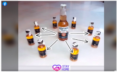  a “Corona Extra'' labelled bottle is in the middle of eight circumscribing small bottles of another product, with arrows emitting from the Corona Extra labelled bottle and words “Stay home” inscribed below. In fact, in the ‘advertisement’, the defendants products are not even distinguishable as belonging to the defendant. 