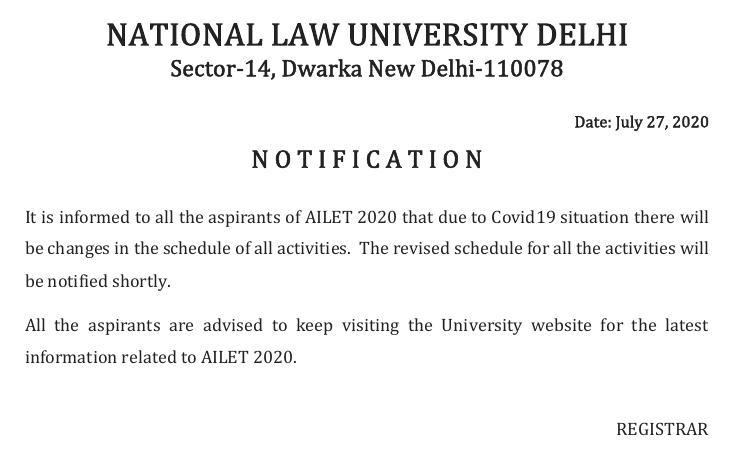 AILET 2020 postponed