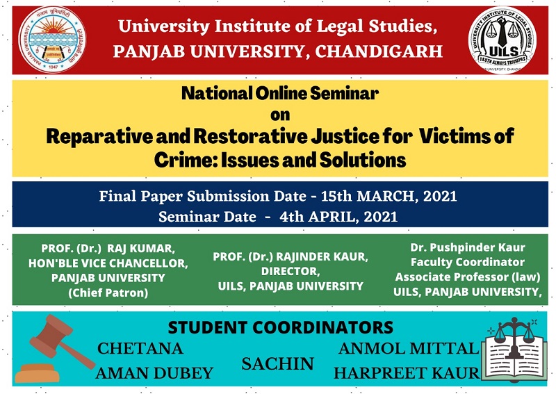 Seminar: Reparative and Restorative Justice for Victims of Crime | UILS Panjab University [Submit by March 01]