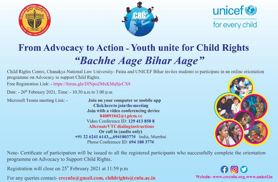 Session: From Advocacy to Action - Youth unite for Child Rights (Bachhe Aage Bihar Aage) | Child Rights Centre, CNLU Patna