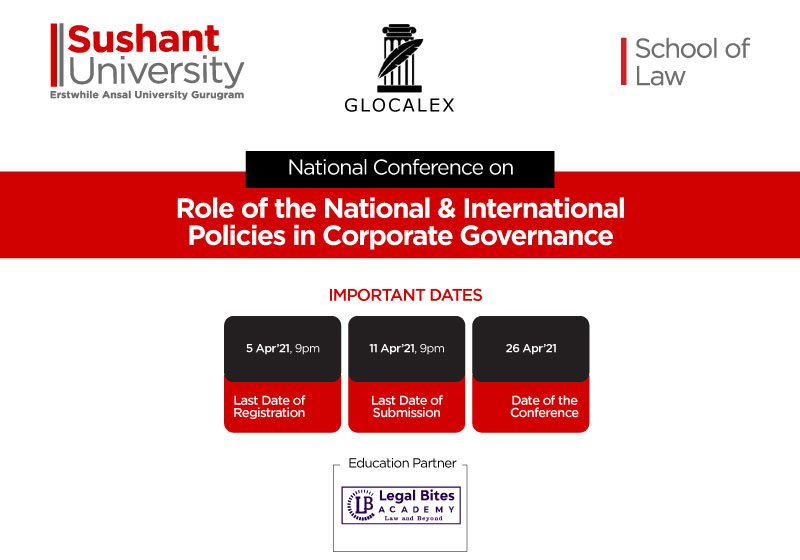 Call for Papers: National Conference on Role of National and International Policies in Corporate Governance | School of Law, Sushant University