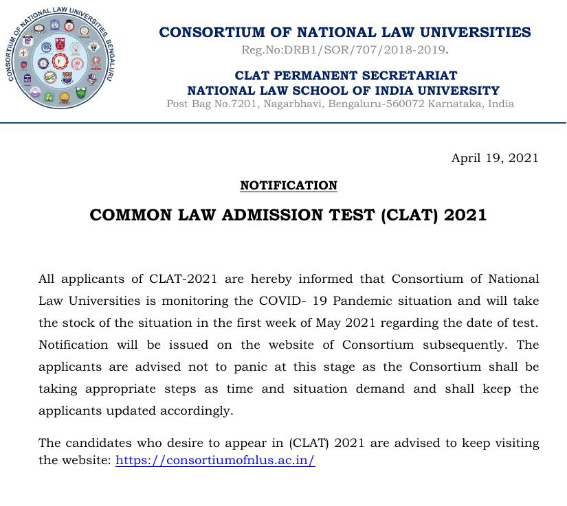 CLAT 2021 notification