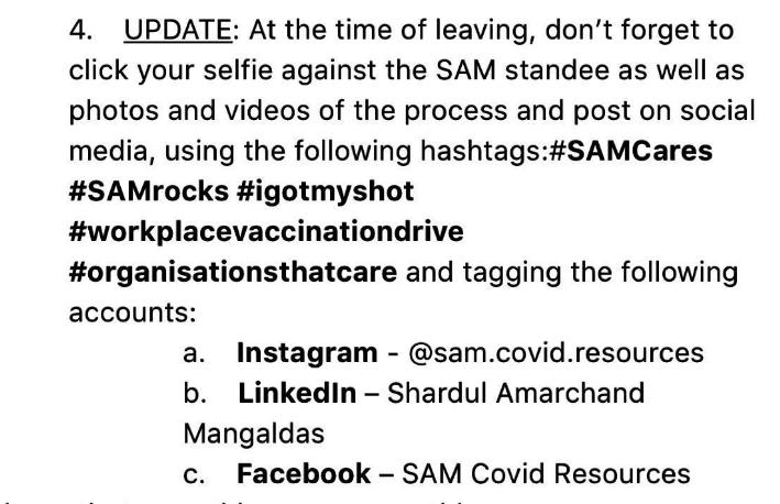 From SAM To All email of 12 May