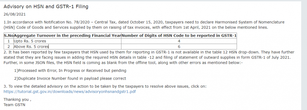 HSN Code In GSTR-1 Return