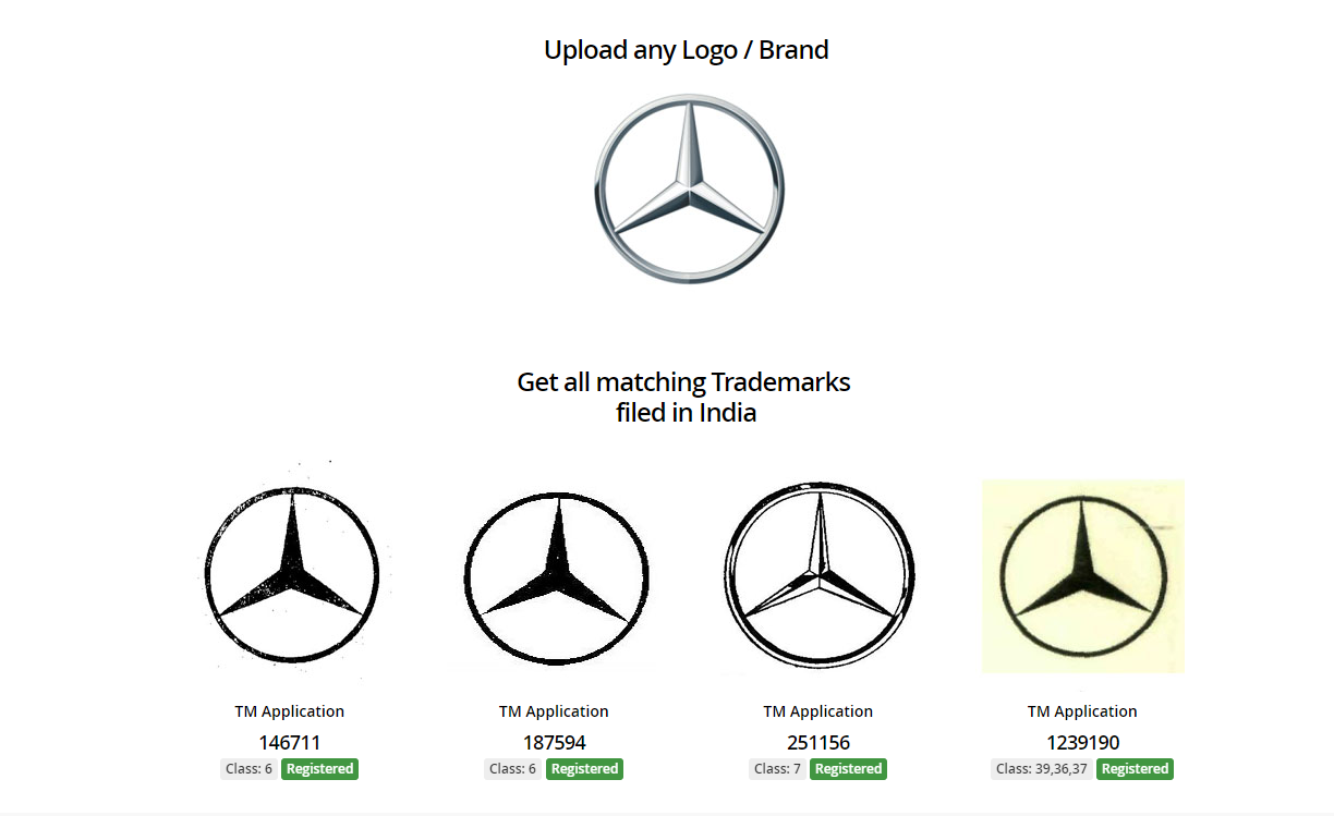 An illustration of their "image/shape match" feature with image showing Mercedes logo as an example on the top and similar logos on the bottom. 
